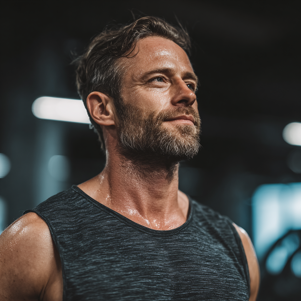 confident man working out in modern gym with determination