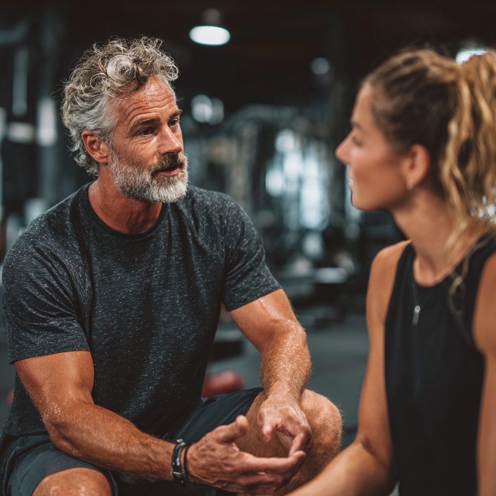 professional coach explaining training methodology to motivated client